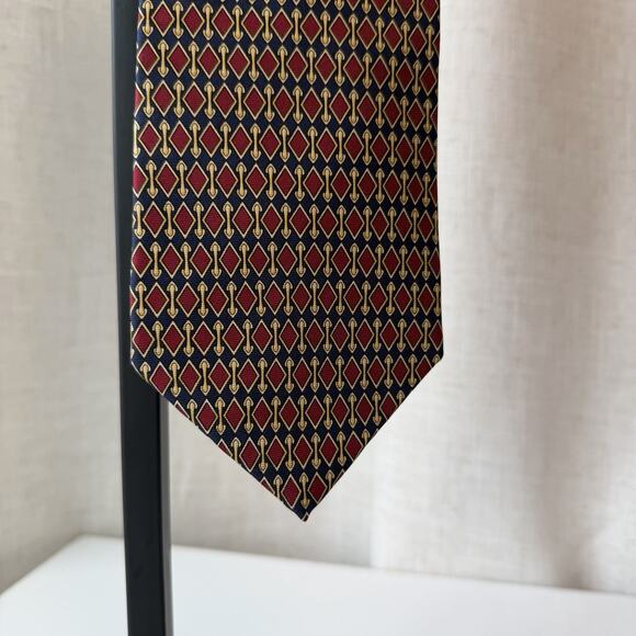 Vintage Brooks Brothers Makers Tie All Silk USA Geometric Red Gold Navy 80s-90s - Picture 15 of 16